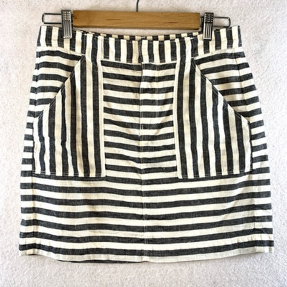 Womens Linen Blend Striped Mini Skirt Sz 4 Fisherman Coastal Preppy Euro Summer